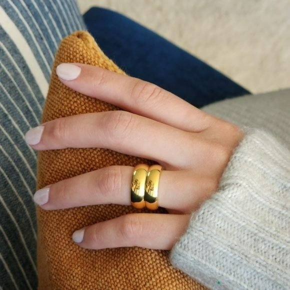 Size 7 Gold Plated Stainless Steel Wide Double Band Chunky Ring - Picture 10 of 15